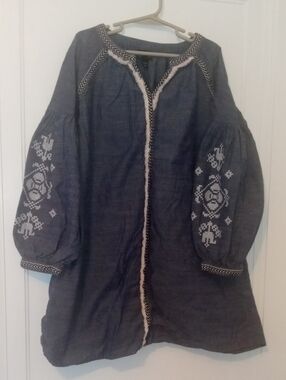 Embroidered Peasant dress - Charcoal Gray with White Detail girl 6
